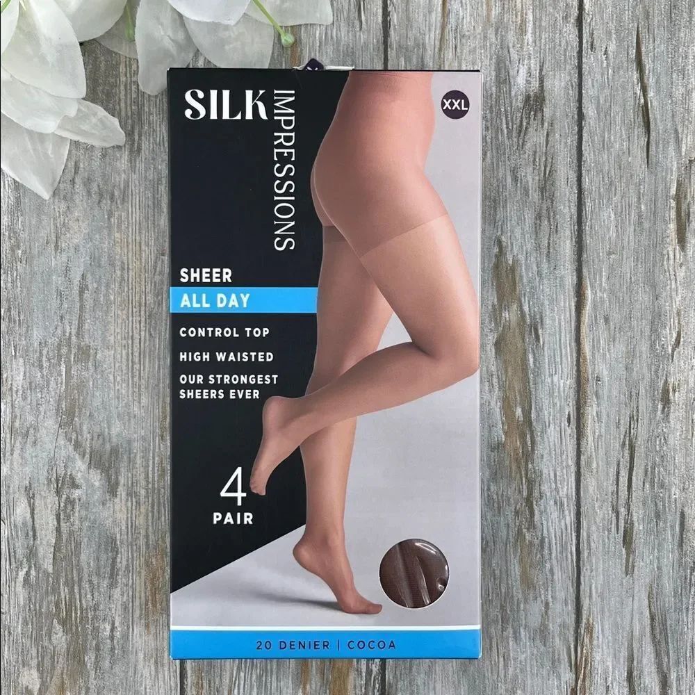 Silk Impressions 20 Denier Sheer Tights and Control Top Pantyhose 4-Pack Size 2X